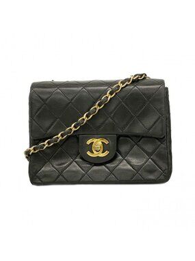 Chanel Shoulder Bag Mini Quilted Lambskin Black Gold
